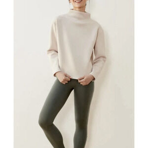 Aday Like a Boss Mock Neck Scuba Long Sleeve Sweatshirt in Sand Large Athleisure